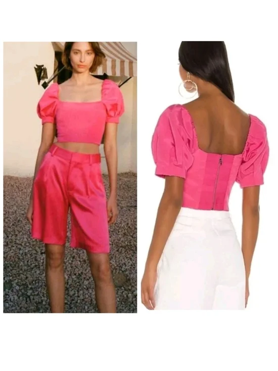 Alice + Olivia Joslyn Pink Puff Sleeve Cropped Top Size 2 - Picture 4 of 8